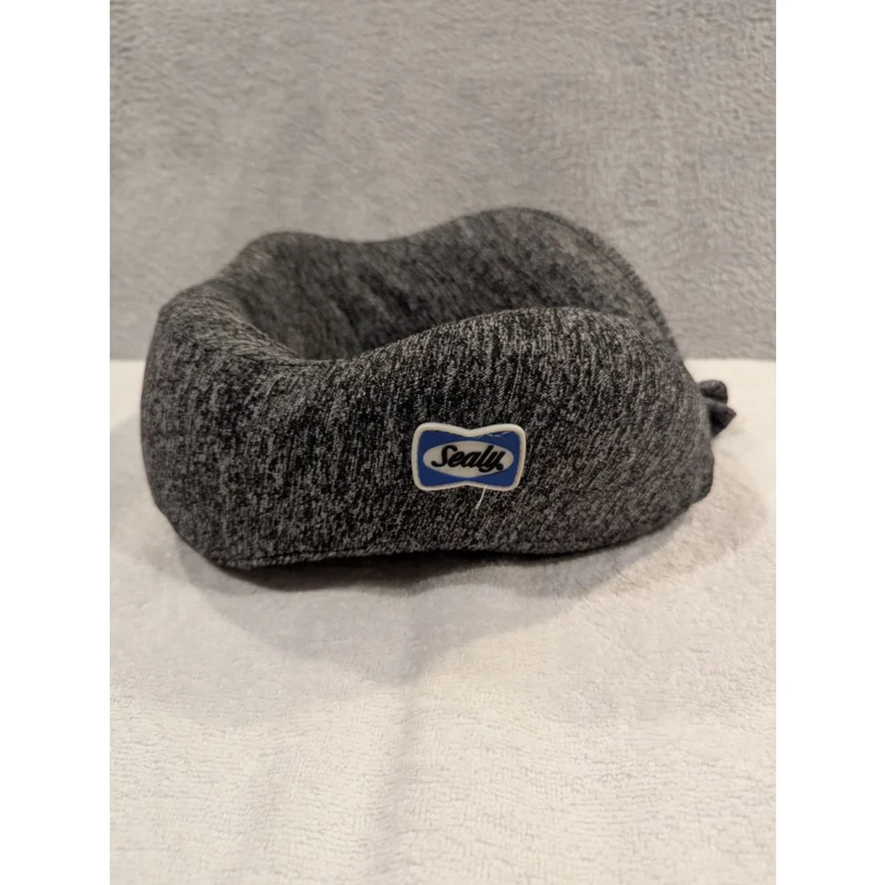 Sealy Gray & Black Travel Neck Pillow Snap Closure Removable Cover